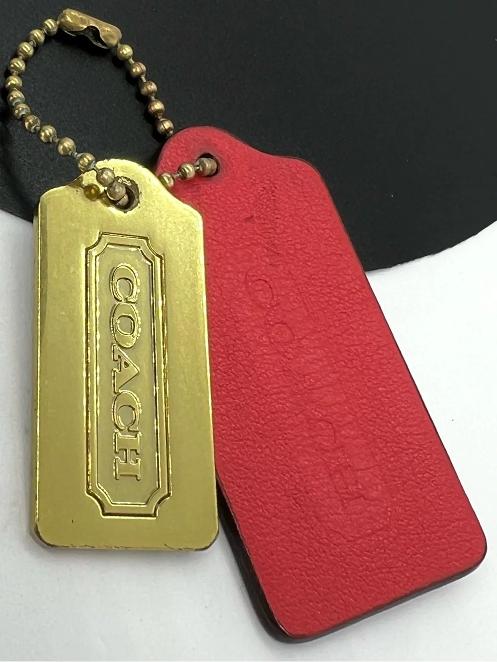 Coach Red Leather Gold Metal Dual Hang Tag Bag Charm Replacement Vintage